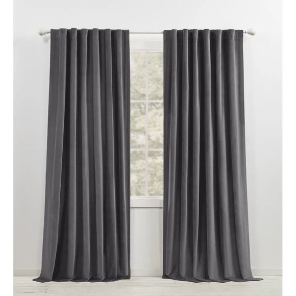 NEW Lauren Ralph Lauren Velvety Charcoal Gray Back Tab/Rod Pocket Curtain Panel - Picture 1 of 5